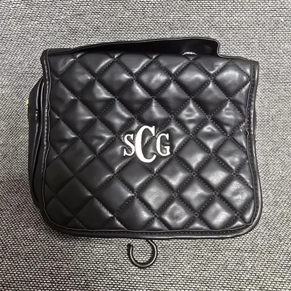 Black Quilted Monogram SCG Hanging Toiletry Bag Travel Organizer Pink‎ Interior